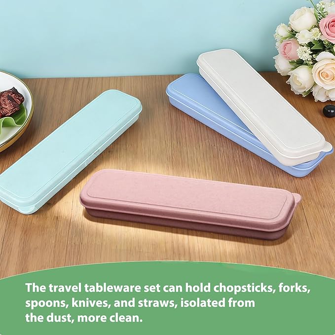 Travel Cutlery Case Portable Utensil Holder Travel Silverware Case Flatware Storage Box Camping Utensils Cases for Fork Spoon Chopsticks Lunch Box, 8.26 x 2.1 Inches (Multi, Small)