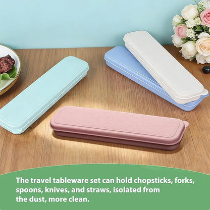 Travel Cutlery Case Portable Utensil Holder Travel Silverware Case Flatware Storage Box Camping Utensils Cases for Fork Spoon Chopsticks Lunch Box, 8.26 x 2.1 Inches (Blue, Pink, Small)