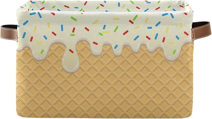 Ice Cream Texture Storage Basket Bin, Large Cube Storage Box Canvas Collapsible Storage Organizer for Home Office Closet - 15 L x 11 W x 9.5 H