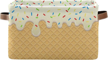 Ice Cream Texture Storage Basket Bin, Large Cube Storage Box Canvas Collapsible Storage Organizer for Home Office Closet - 15 L x 11 W x 9.5 H