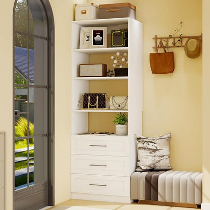 Closet System with 12 Drawers & 16 Shelves, Wood Closet Organizer System with 4 Extra Hanging Rod for Walk in Closet, Modular Closet Organizer System White(8FT)