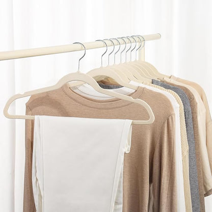 Premium Velvet Hangers 50 Pack, Non-Slip Suit Clothes Hangers, 360 Degree Swivel Hooks and Slim Profile to Maximize Closet Space Beige/Silver