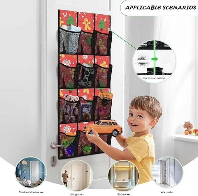 The Santa Claus Hanging Door Organizer with 12 Multi-Pockets Home Decor Christmas Door Hanging Shoe Organizer for Dorm Room Essentials,Easy to Install and Mesh Fabric