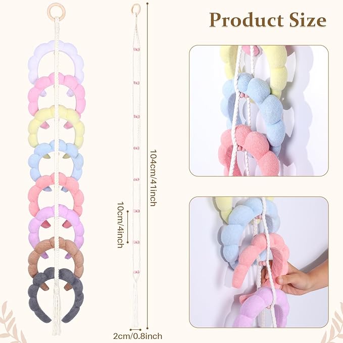 3 PCS Headband Holder Organizer for Girl,Hanging Hairband Storage for Women,Brown Hair Hoop Display Hair Accessories Organizer Bedroom College Dorm Decor (Boho1-3pcs)