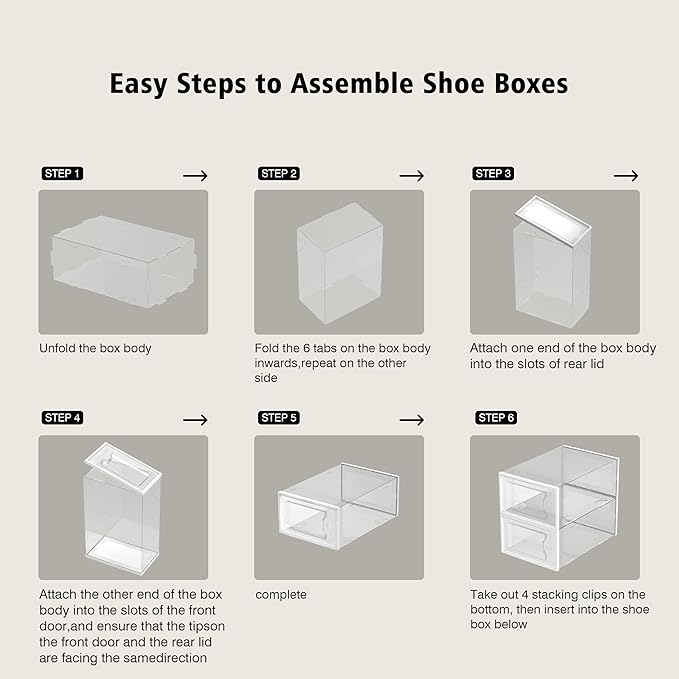 SEE SPRING 12 Pack Shoe Storage Box, Clear Plastic Stackable Shoe Organizer for Closet, Space Saving Foldable Shoe Rack Sneaker Container Bin Holder
