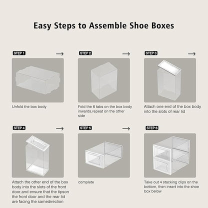 SEE SPRING X-Large Shoe Storage Box Fit Size 11, Clear Plastic Stackable Shoe Organizer for Closet, Space Saving Foldable Shoe Rack Sneaker Container Bin Holder, 12 Pack Clear