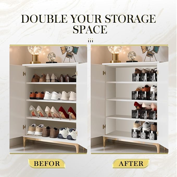 Shoe Slots Organizer 12 Pack - Shoe Stacker,3 Levels Adjustable,Space Savers 50%,Double Layer Holders for Closet (Black),Organizador de Zapatos
