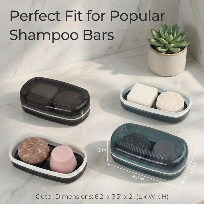 AIMAIAIMAI Shampoo Bar Holder Travel Case for Two Bars – Compatible with Kitsch Solid Shampoo & Conditioner Bars, Large Soap Container for Bathroom or Travel (Blue Style A-Large)