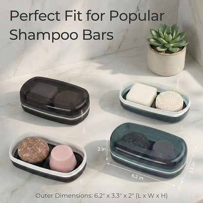 AIMAIAIMAI Shampoo Bar Holder Travel Case for Two Bars – Compatible with Kitsch Solid Shampoo & Conditioner Bars, Large Soap Container for Bathroom or Travel (1 Pack, Black Style A-Large)