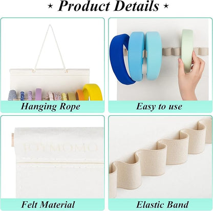Hanging Headband Holder For Girls,Felt Headband Organizer Headband Storage Holder Organizer For Headband (Without Headbands) (Cream)