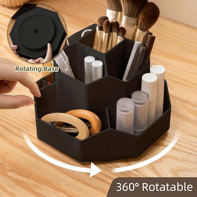360° Rotating Black Makeup Brush Holder Organizer with 9 Slots, Makeup Organizers Countertop, Makeup organization and Skincare Storage for Vanity, Desktop, Bathroom (BLACK)