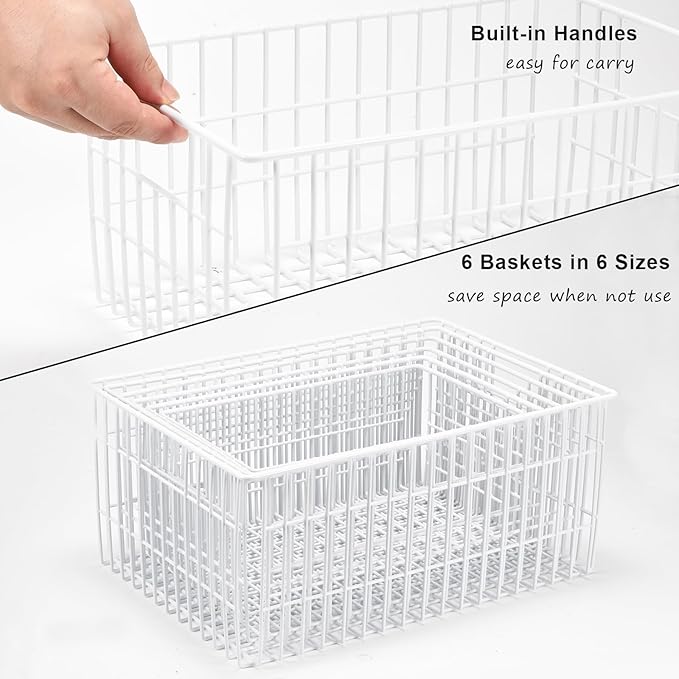 Orgneas Freezer Organizer Bins, Vertical Sides Wire Freezer Baskets for Upright Freezer, Chest Freezer Organizer Deep Freezer Storage Containers for Foods, Snacks, Vegetables, Fruits, Set of 6