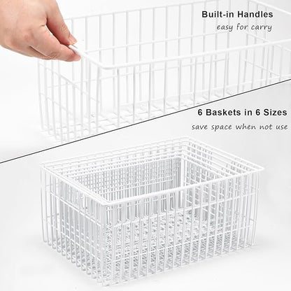 Orgneas Freezer Organizer Bins, Vertical Sides Wire Freezer Baskets for Upright Freezer, Chest Freezer Organizer Deep Freezer Storage Containers for Foods, Snacks, Vegetables, Fruits, Set of 6