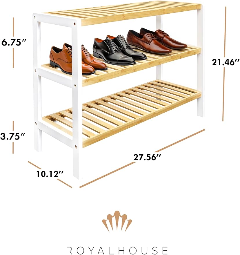 RoyalHouse Bamboo Shoe Rack, 3-Tier Shoe Organizer, Perfect Free Standing Shoe Rack for Living Room, Closet, Entryway, Bedroom