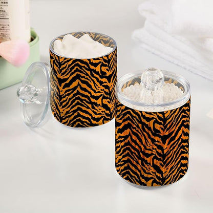 ALAZA 2pcs Tiger Print Animal Qtip Holder Dispenser 14 oz Bathroom Storage Clear Apothecary Jars Containers Cotton Ball,Cotton Rounds,Floss Picks, Hair Clips, Food