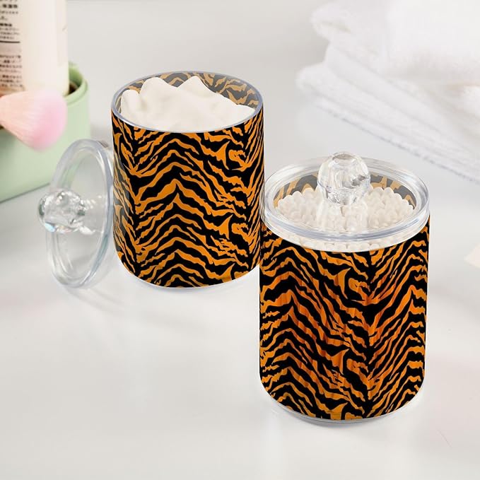 ALAZA 4pcs Tiger Print Animal Qtip Holder Dispenser 14 oz Bathroom Storage Clear Apothecary Jars Containers Cotton Ball,Cotton Rounds,Floss Picks, Hair Clips, Food