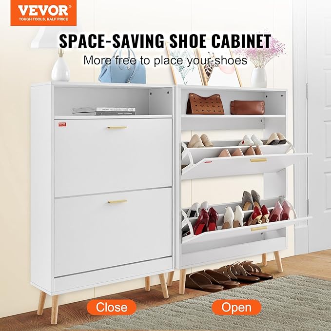 VEVOR Shoe Storage Cabinet for Entryway, 31.5" D x 9.4" W x 47.3" H, White
