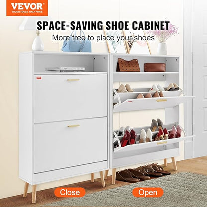 VEVOR Shoe Storage Cabinet for Entryway, 31.5" D x 9.4" W x 47.3" H, White