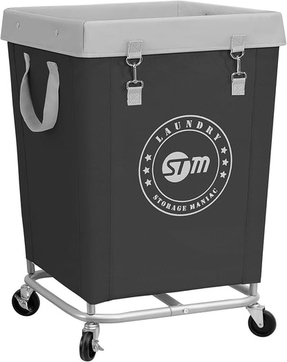 STORAGE MANIAC Commercial Laundry Hamper with Heavy Duty Steel Frame, 160 L Industrial Laundry Basket Cart with Wheels for Hotel, Home, Laundry Room, 17.72''L x 17.72''W x 30.91''H, Medium Black