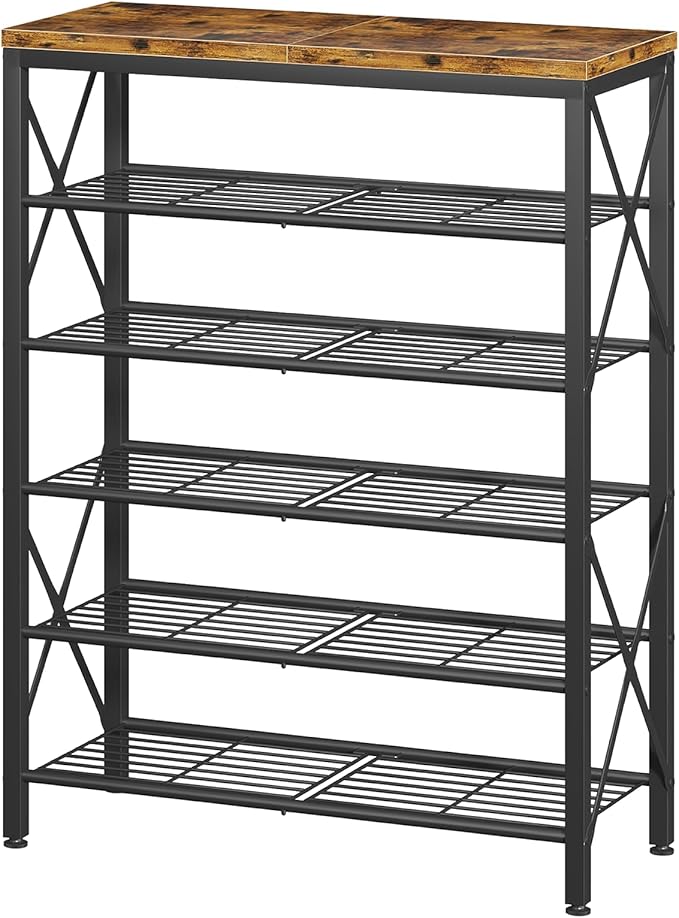6-Tier Shoe Rack Organizer, Large Capacity Shoe Shelf with Metal Shelves, Holds up to 24 Pairs of Shoes, Shoe Storage for Entryway Closet Bedroom, Rustic Brown