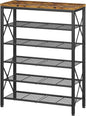 6-Tier Shoe Rack Organizer, Large Capacity Shoe Shelf with Metal Shelves, Holds up to 24 Pairs of Shoes, Shoe Storage for Entryway Closet Bedroom, Rustic Brown