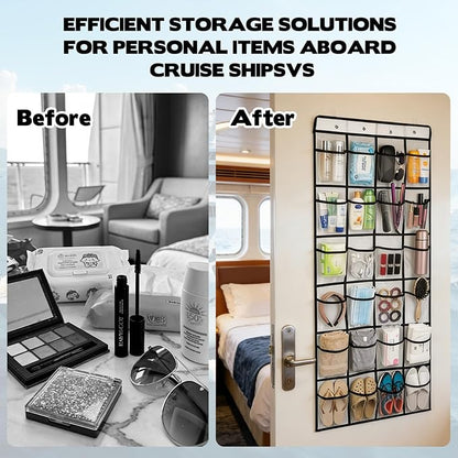 2Pcs Cruise Magnetic Door Organizer with Hooks, Magnetic Door Organizers with 24-Pocket for Cruise Ship, Strong Anti-Scratch Magnets, 2025 Cruise Essential, 8 Hooks, Behind-Door Storage