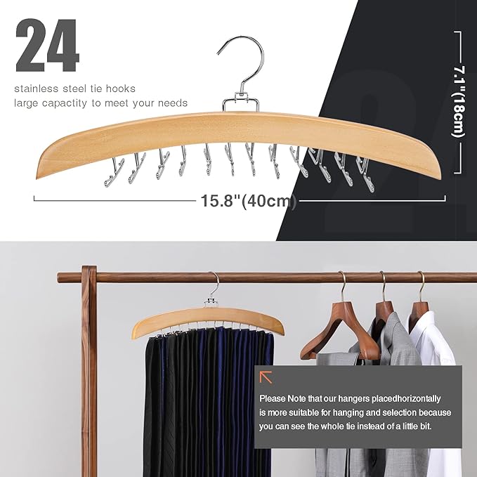 Tie Hanger 24 Hooks Tie Racks For Men Closet, Tie Rack With Upgraded 360°Rotating,Tie Hangers For Men,Tank Top Hanger,Neck Tie organizer,Belts Scarves Accessories for Bras,Tank Tops,Camisoles…