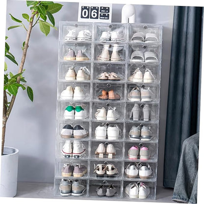6pcs Shoe Storage Box Plastic Shoe Boxes Lids Organizer for Closet Bins for Stackable Storage