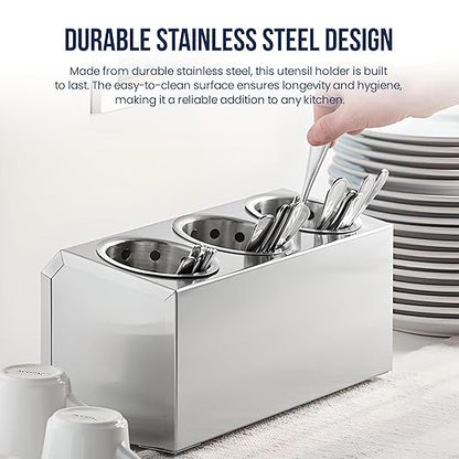 OCS Parts 3-Compartment Silverware Display Holder | Stainless Steel Cylinders | Stainless Steel Kitchen Caddy Utensil Holder with Perforated Cylinders for Home Kitchens, Restaurants and Buffets