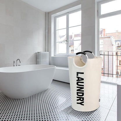 DOKEHOM 125L X-Large Laundry Basket, Collapsible Laundry Bag, Freestanding Tall Clothes Hamper, Foldable Washing Bin (Beige)