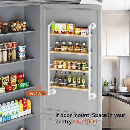 IBUYKE Spice Rack Wall Mount,4 Tier Hanging Seasoning Organizer,Spice Rack for Wall for up to 50 Jars,Spice Organization for Kitchen Cabinet,Living Room,Bathroom,Pantry,Natural TLJ016R