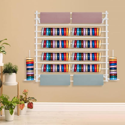 Wall Mounted Display Rack, 12 Layer Wall Wrapping Paper Ribbon Organizer, Scarves Tie & Scarf Rack Belts Towel Holder for Home, Retail Stores, Flower Shop (White)