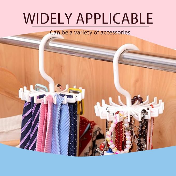 Circular Tie Hanger Updated Twirl Tie Rack Adjustable Twirl Tie Rack Tie Belt, Multipurpose Organizer for Closet Storage (White)