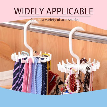 Circular Tie Hanger Updated Twirl Tie Rack Adjustable Twirl Tie Rack Tie Belt, Multipurpose Organizer for Closet Storage (White)