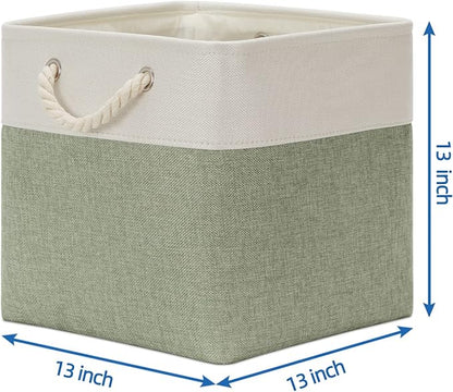 Temary Cube Storage Bins 13x13 Storage Cubes Basket for Gifts Empty, 4 Pack Large Storage Basket with Handles, Decorative Storage Baskets for Home (White&Green)