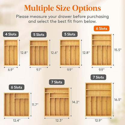 Lifewit Silverware Drawer Organizer, Utensil Tray for Kitchen, Flatware and Cutlery Holder, Storage for Spoons Forks Knives, 25 x 39cm, Natural