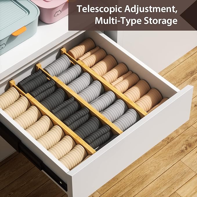 DUCOO 4 PCS Drawer Divider, 17"-22" Adjustable Bamboo Drawer Dividers Organizers, Expandable Separators for Kitchen, Clothes, Dressers, Home, Office