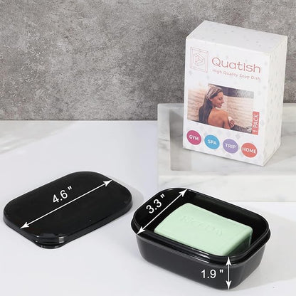 Quatish 2 Pack Travel Soap Container, Portable Soap Holder with Lid, Travel Bar Soap Holder, Soap Case for Camping Gym Travel, Soap Box for Bathroom,Black