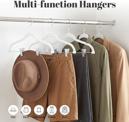 HOUSE DAY Velvet Skirt Hangers 24 Pack, White Velvet Hanger with Adjustable Clips, Space Saving Slim Pant Hangers, Heavy Duty Non Slip Clip Hanger for Pants, Skirts, Shorts