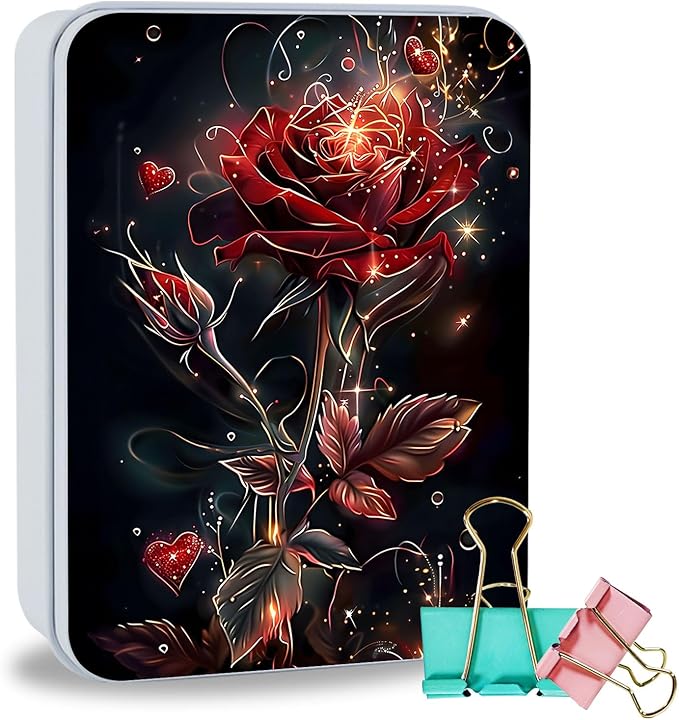Metal Tin Box Sturdy Metal Storage Box with Lid, Large Container Holder for TCG Cards,Car Keys,Cookies,Tin Containers for Gift,5.0x3.7x1.6 Inch,Exquisite Pattern Design(Darkness Roses)