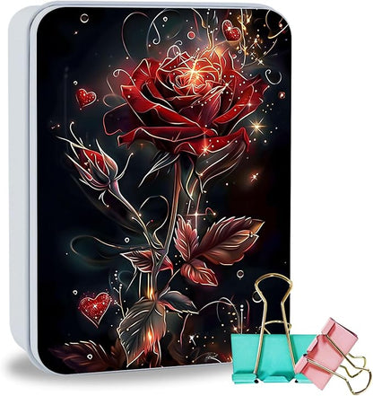 Metal Tin Box Sturdy Metal Storage Box with Lid, Large Container Holder for TCG Cards,Car Keys,Cookies,Tin Containers for Gift,5.0x3.7x1.6 Inch,Exquisite Pattern Design(Darkness Roses)