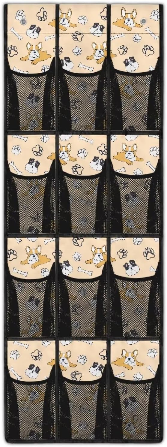 12-Compartment Over The Door Storage Bag, Waterproof Oxford Fabric Dirt-Resistant and Perfect for Organizing Household Items Efficiently, Cute Dogs