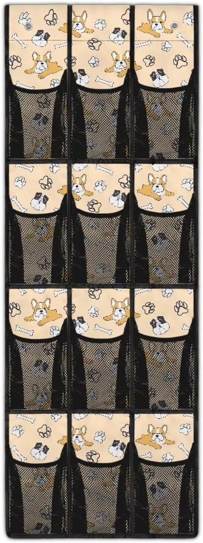 12-Compartment Over The Door Storage Bag, Waterproof Oxford Fabric Dirt-Resistant and Perfect for Organizing Household Items Efficiently, Cute Dogs