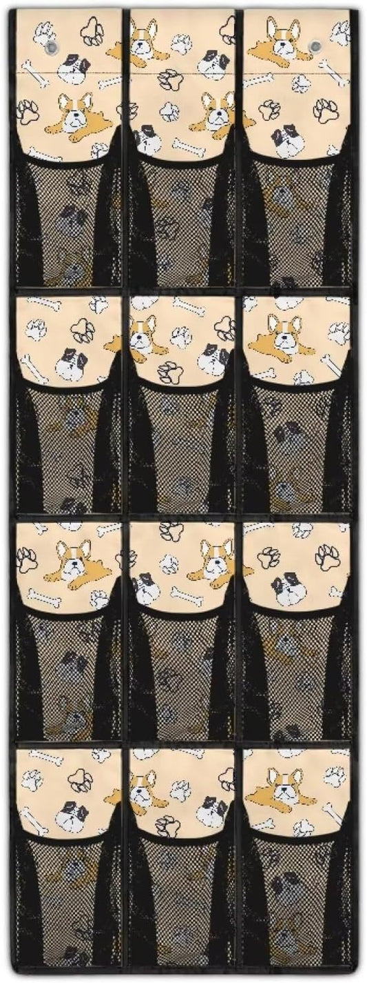 12-Compartment Over The Door Storage Bag, Waterproof Oxford Fabric Dirt-Resistant and Perfect for Organizing Household Items Efficiently, Cute Dogs