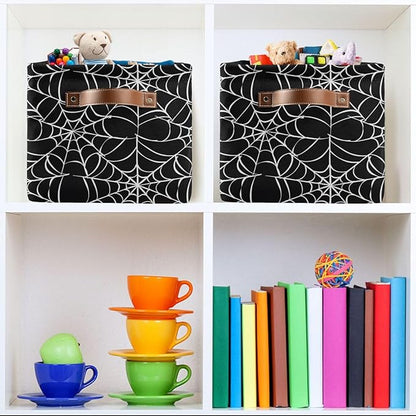 Halloween Spiderweb Large Storage Basket Cube Storage Bin Canvas Fabric Organizer Handles Collapsible Decorative for Clothes Toys Bedroom