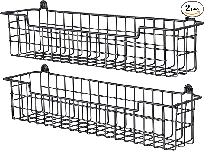 Spice Rack Organizer Wall Mount, Spice Organization Storage Shelf for Cabinet Door, 2 Packs Wall Spice Rack Saving Space for Kitchen, Black