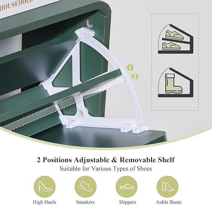 RARZOE Set of 2 Fluted Shoe Storage Cabinets for Entryway, Narrow Curved Shoe Cabinet with 2 Flip Drawers, Wood Hidden Shoe Organizer Closed Shoe Rack Cabinet for Foyer,Hallway (29.5''Green)