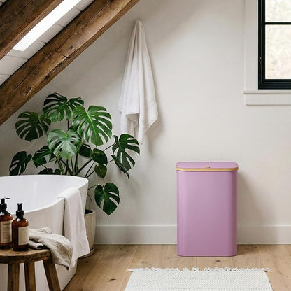 Lifewit 80L Laundry Basket with Lid, Clothes Hampers for Laundry with Bamboo Handles and 1 Removable Bag, Large Foldable Laundry Hamper for Bedroom, Bathroom, Dorm, Laundry Room, Purple