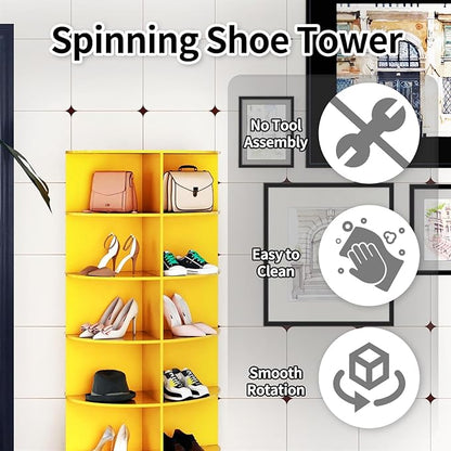 7 Tier Rotating Shoe Rack Tower, Easily Assembled Lazy Susan Shoe Organizer, 360° Spinning Shoe Rack Circular Storage, Multi-Purpose Rotating Storage Tower