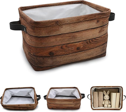 Wood Print (Not Real Wood) Rectangular Retro Vintage Storage Basket Organizer Bin Shelf Baskets For Clothes Gifts For Home Office Dorm